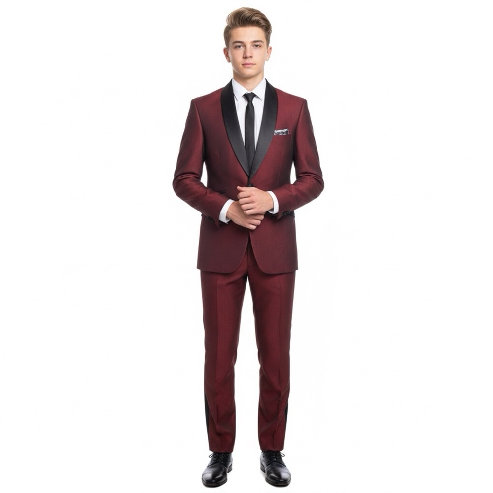 Berra game Burgundy Textured Tuxedo Jacket 42L Shawl Lapel Madison - Picture 1 of 7
